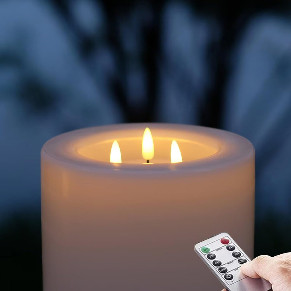 Outdoor XL 6.45" x 8" Large Flameless Candles with Remote, Rainproo...