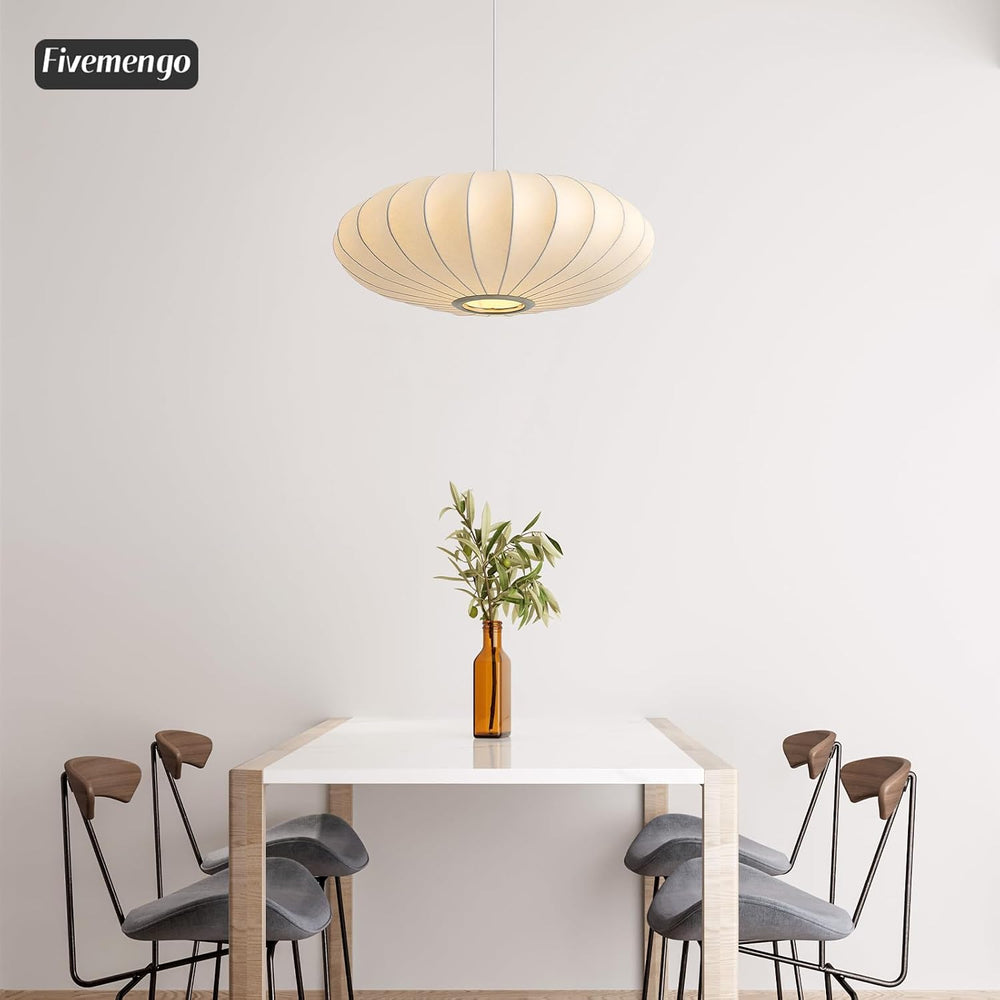 23.6in Lantern Pendant Light Bubble Saucer, White Imitation Silk