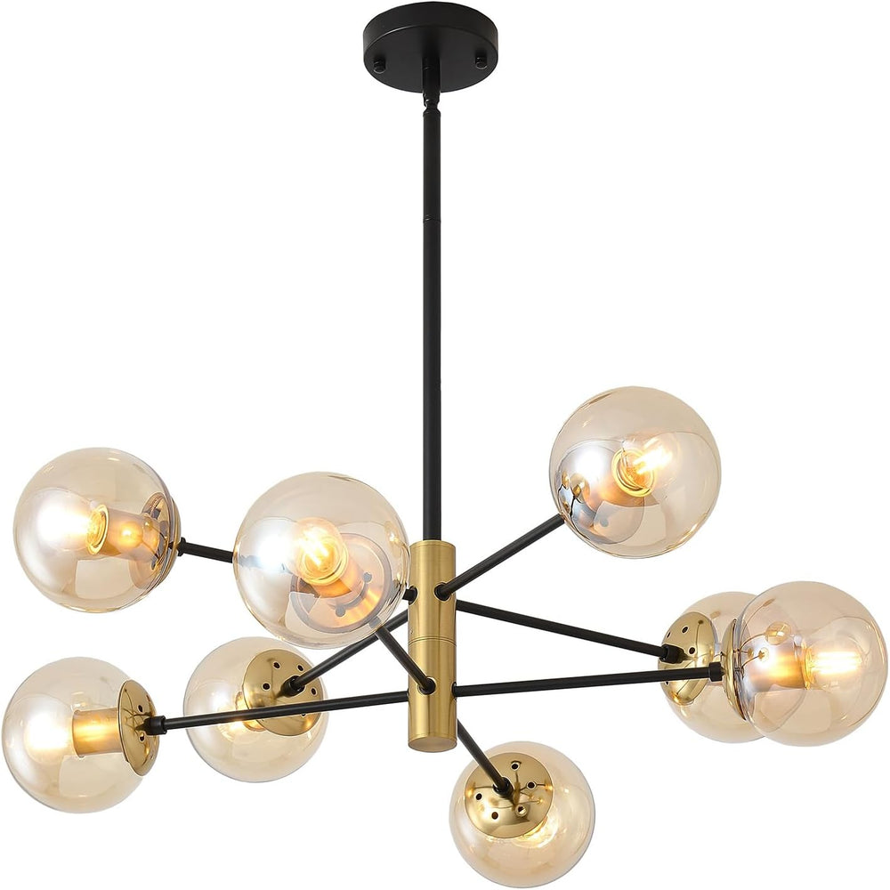 8 Lights Modern Sputnik Chandeliers, Mid Century Light Fixture with Glass Sha...