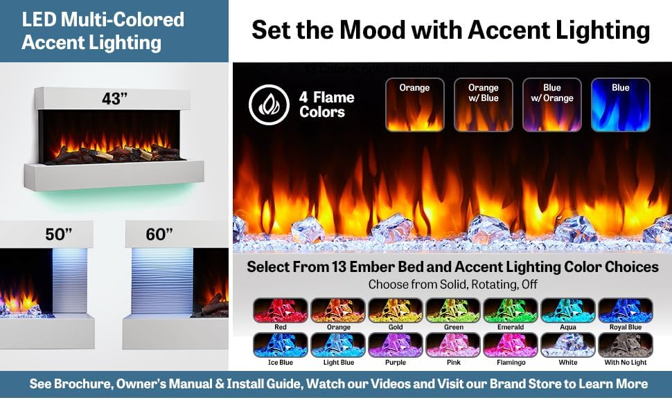 SimpliFire Format 36-Inch Wall Mount Electric Fireplace with 50-Inch Floating...
