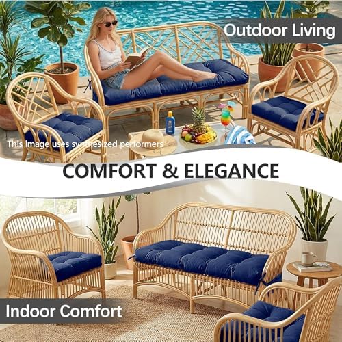 Yddsky 3Pcs Wicker Chair Cushion Sets for Patio Furniture,Navy,47*19*4''