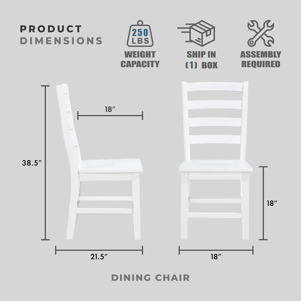 Lexicon Farmhouse Dining Chairs Set of 2, Wood Frame, Ladder Back, White