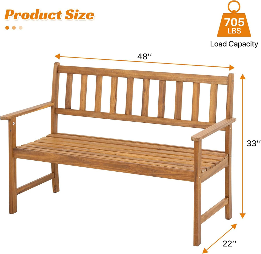 Dkeli Patio Wood Bench Park Garden Outdoor Bench with Armrests Sturdy Acacia ...