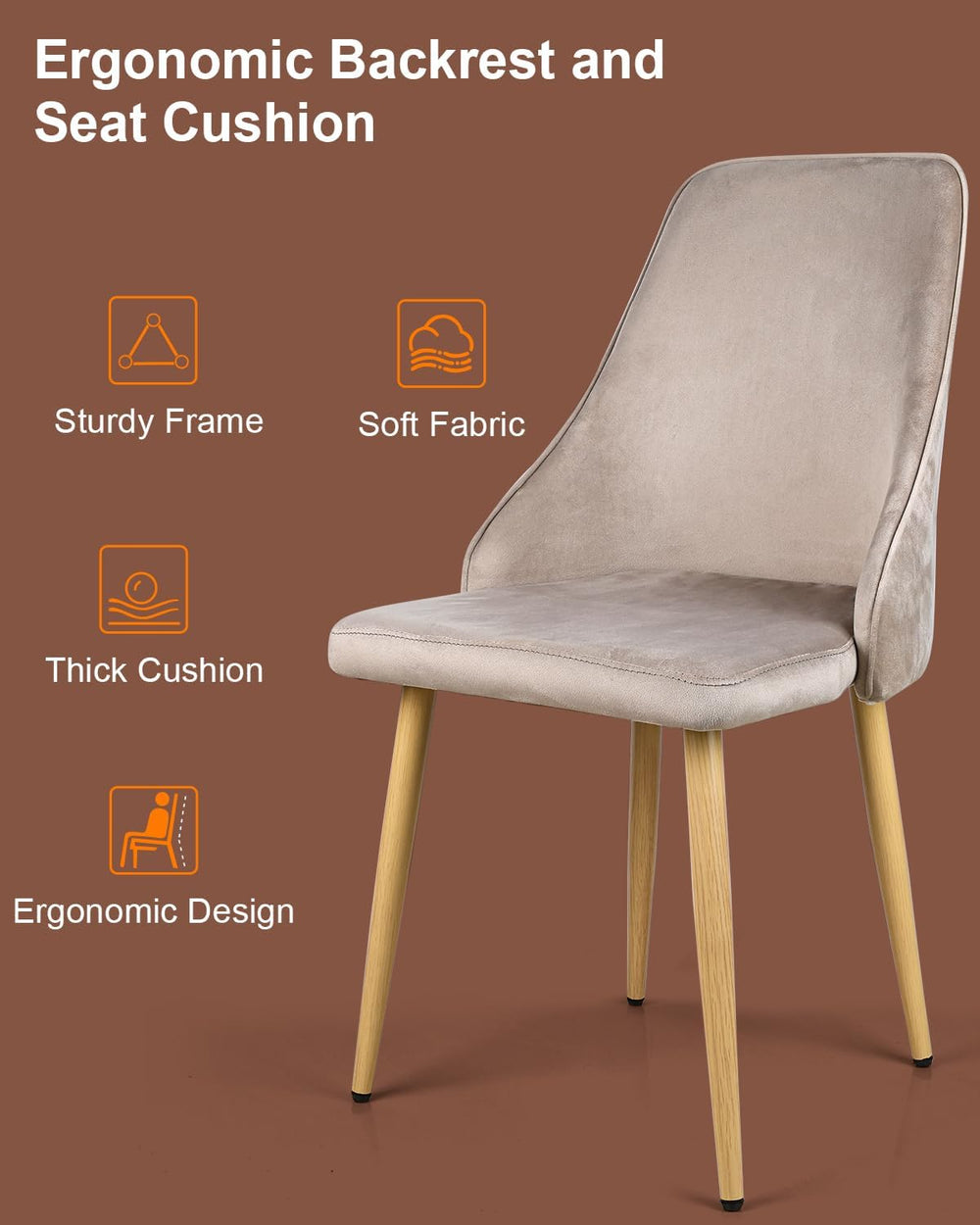 Mid-Century Modern Dining Chairs Set of 2 Grey Velvet Upholstered High Back A...