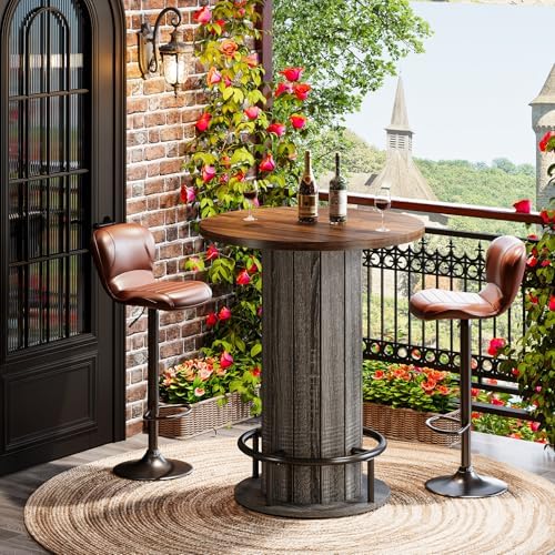 Tribesigns Round Bar Table, 39.4" H Wood Bistro Pub Table with Metal Rin...
