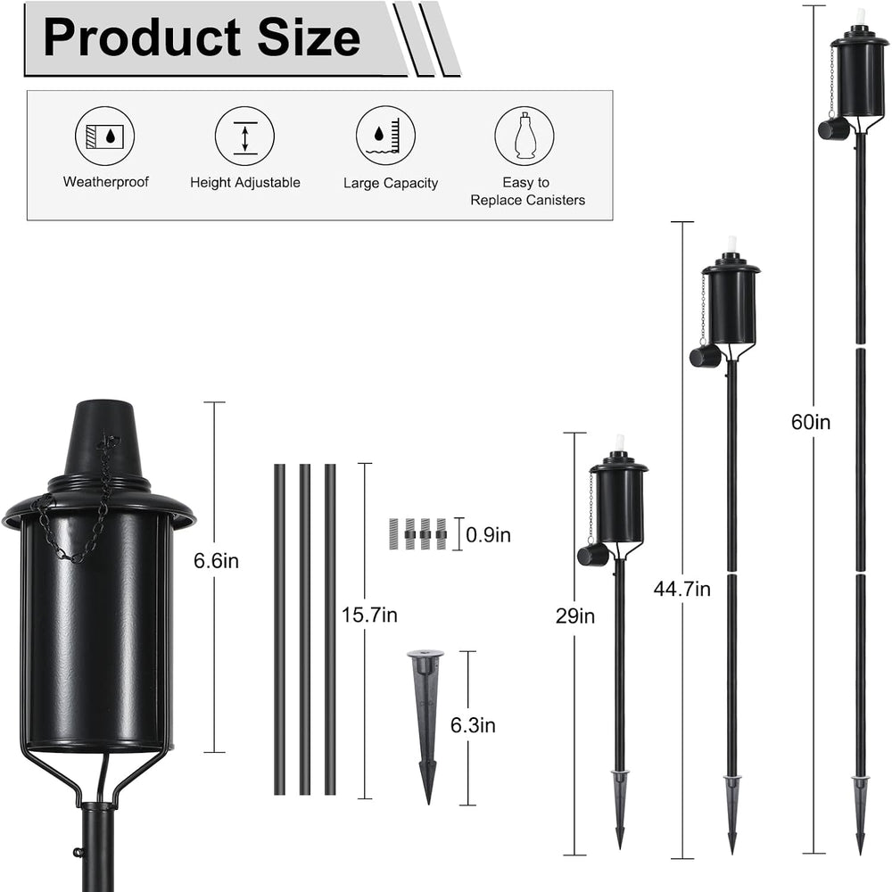 6 Pack Metal Citronella Torches, Torches Garden for Outside 60 inch Flickerin...