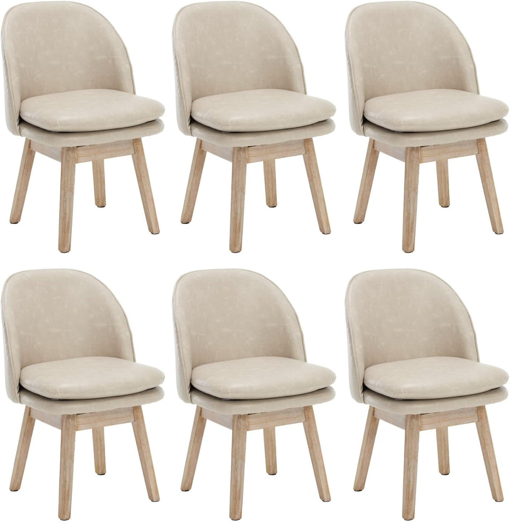 ROCITY Swivel Dining Chairs Set of 6, Faux Leather Kitchen Chairs with Solid ...