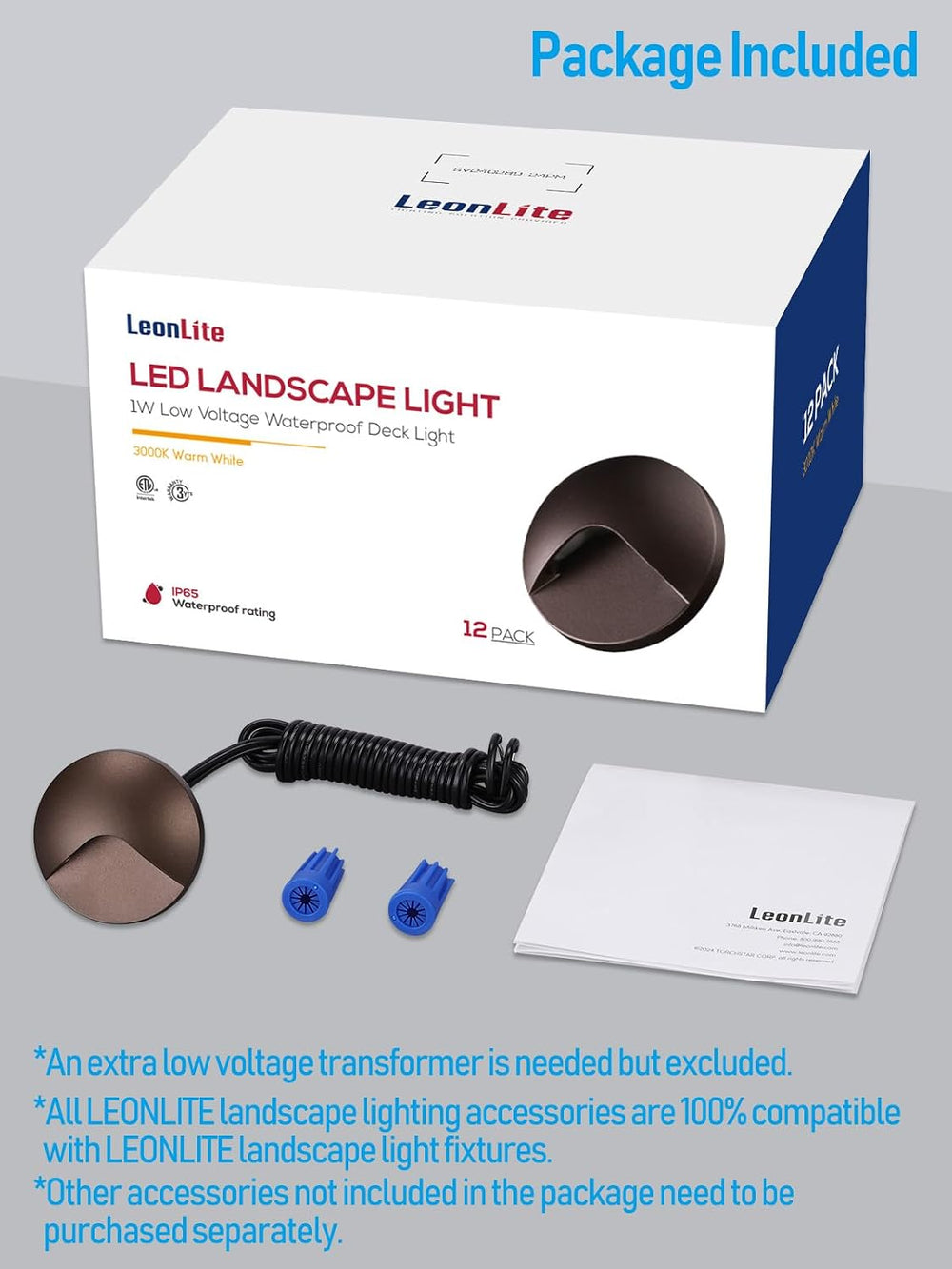 LEONLITE 12-Pack Recessed Low Voltage LED Deck Light Anti-Glare, 3000K