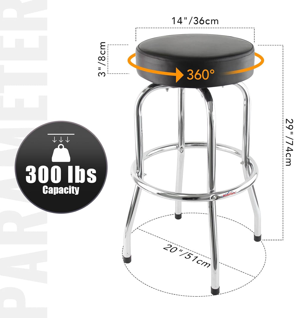 Ruedamann 29" H Swivel Bar Stool, Black Leatherette Padded Seat