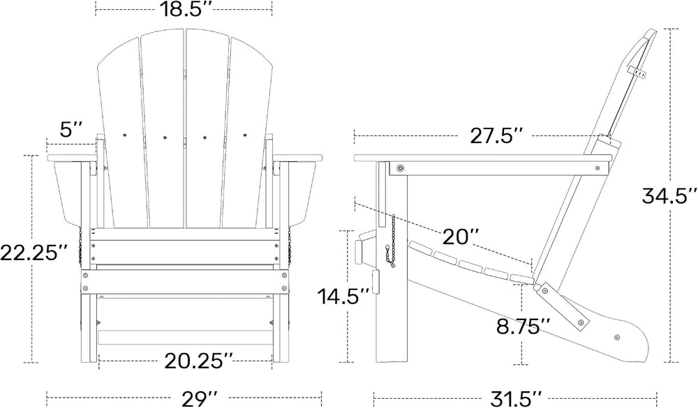 WO Home Furniture Laguna Folding Adirondack Chairs Set of 2, HDPE Patio Chair...