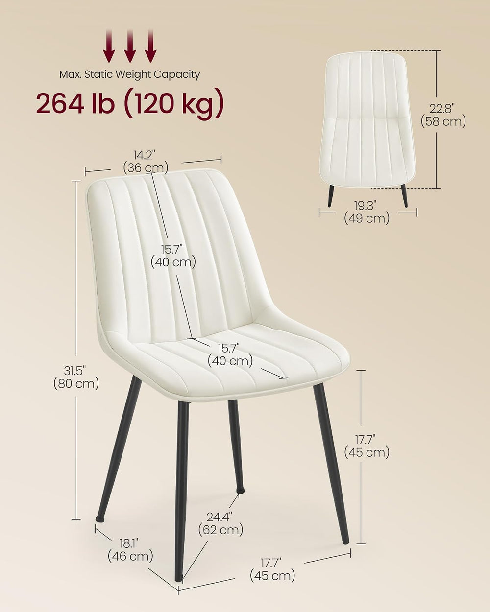 VASAGLE Dining Chairs Set of 2, Upholstered Kitchen Chairs, PU Leather