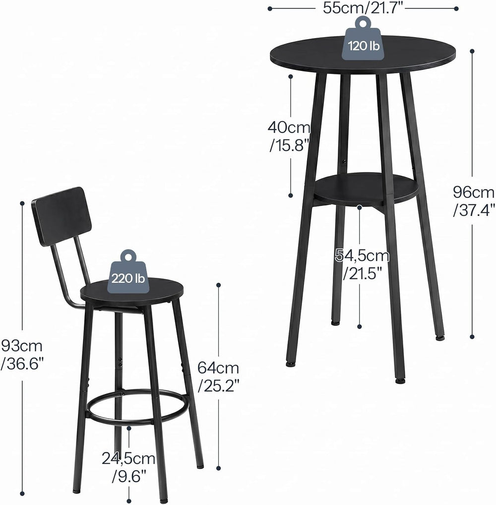 HOOBRO 3 Pieces Round Bar Height Table and Chairs Set, Round Dining Table Set...