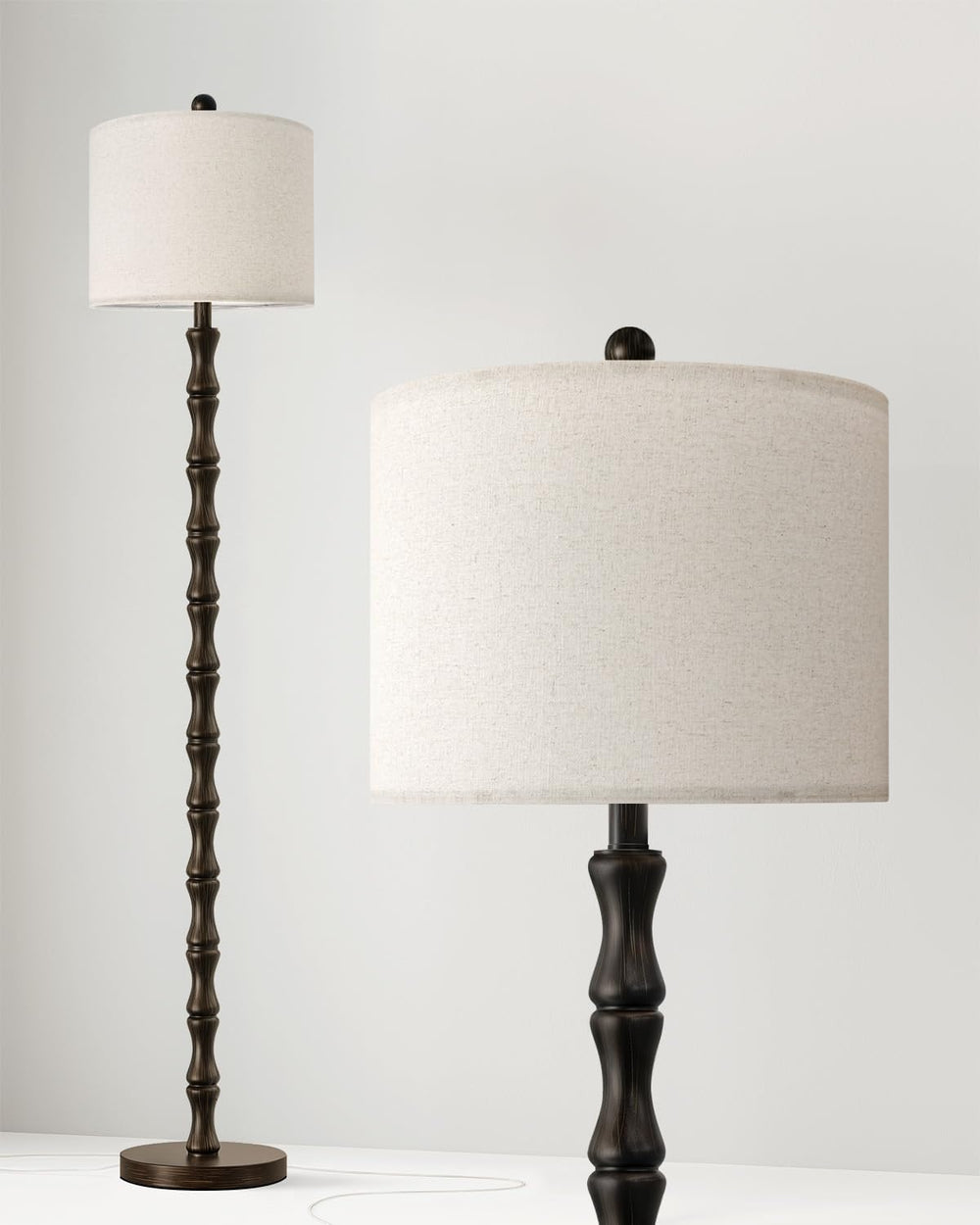 62" Farmhouse Floor Lamp for Living Room, Rustic Standing Lamp with Line...