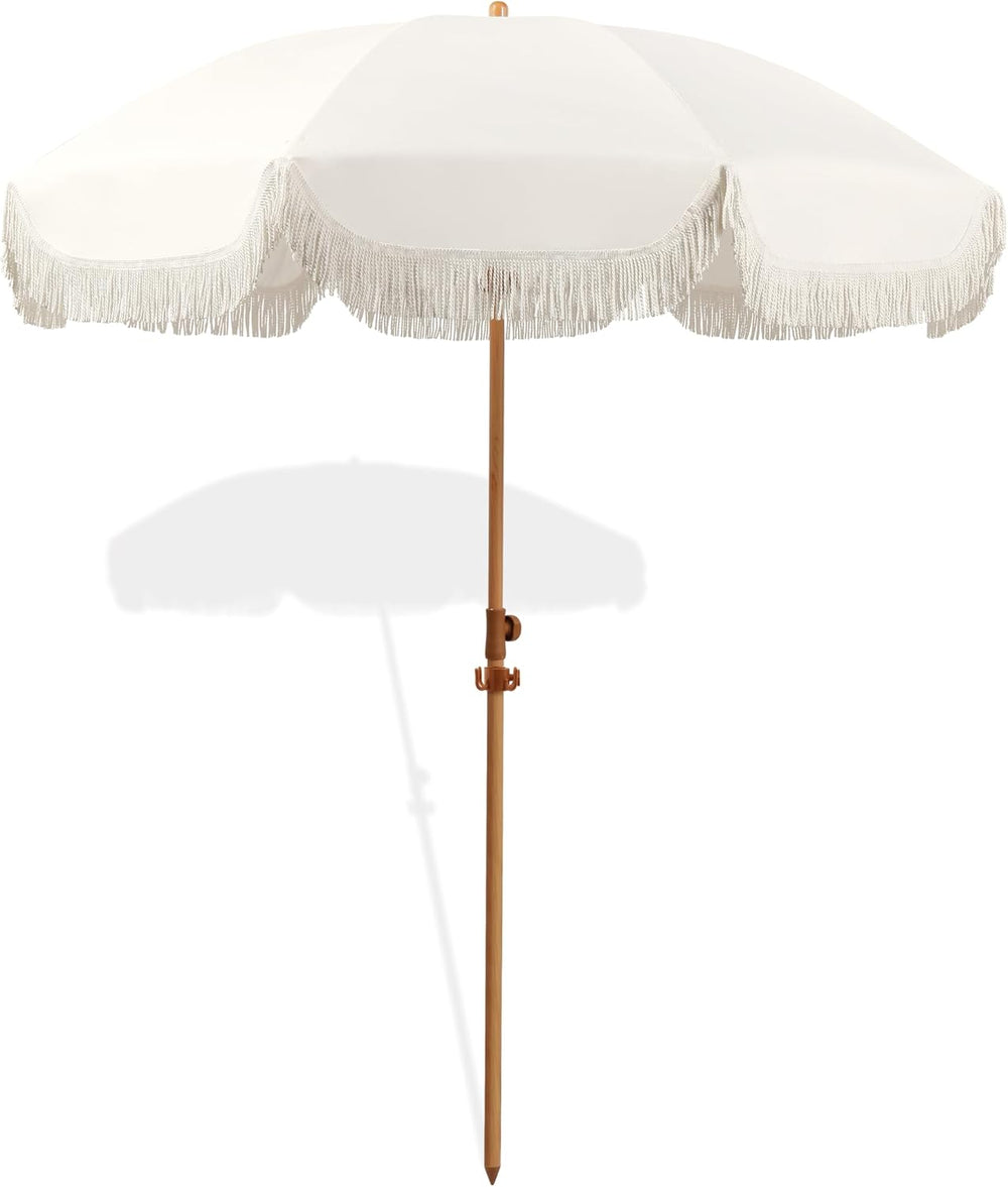 Seazul 6.5ft Patio Umbrella with Fringe, Beach Umbrella, Fringe Umbrella