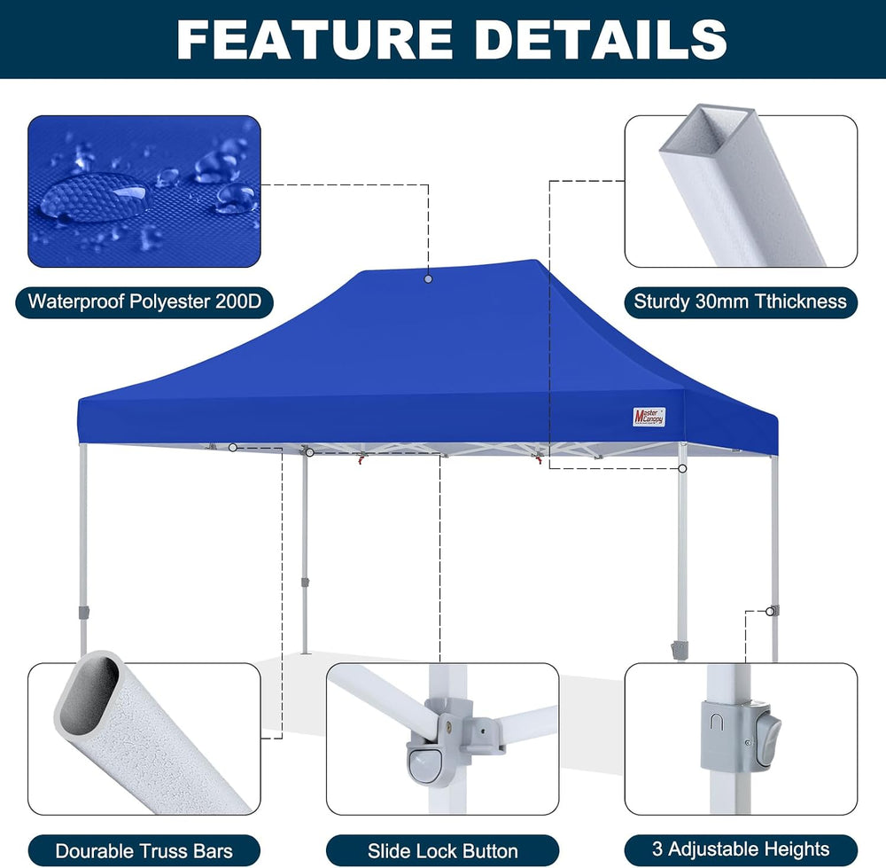 MASTERCANOPY 10x15 Heavy Duty Pop Up Canopy Tent with Roller Bag(Blue)