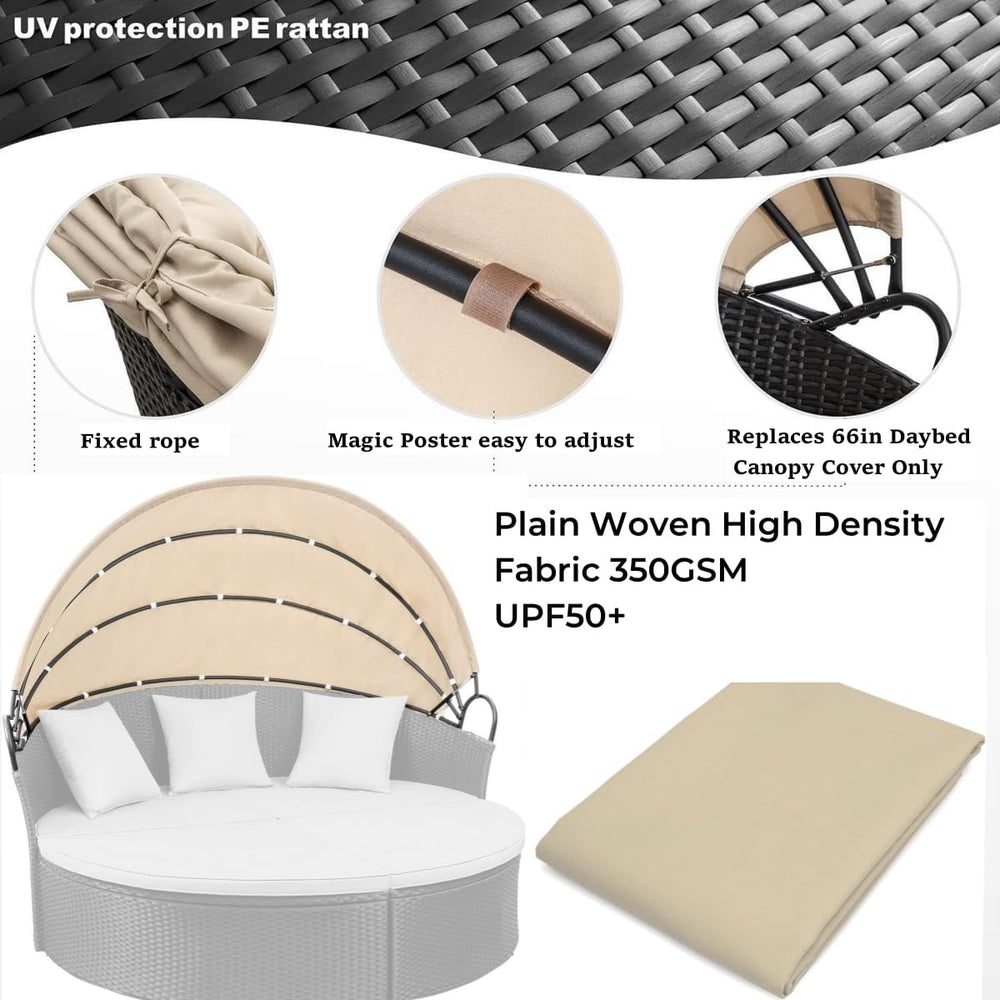 Outdoor 66in Round Daybed Replacement Canopy Cover,Khaki