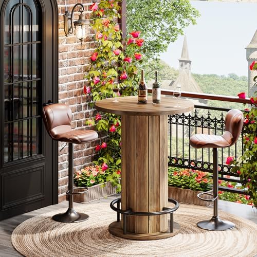Tribesigns Round Bar Table, 39.4" H Wood Bistro Pub Table with Metal Rin...