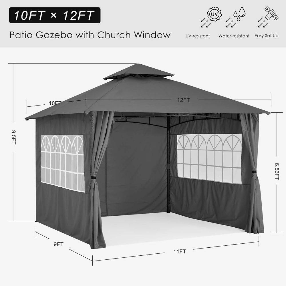 MASTERCANOPY 10x12 ft Patio Gazebo with Windows Curtains, Dark Gray