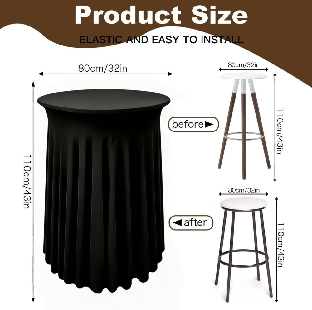 6 Pack Round Spandex Cocktail Table Tablecloth with Skirts, 32 x 43 Inch Blac...