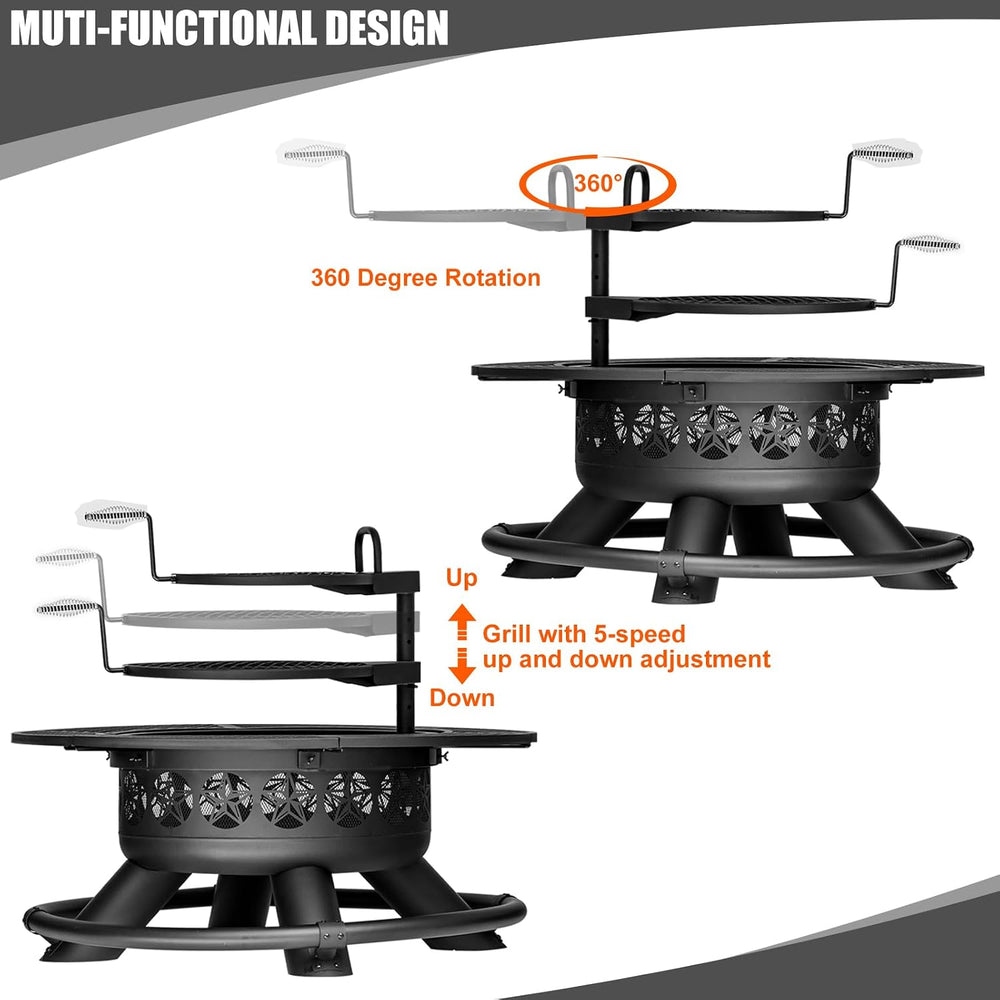 Verdeluxe 47 Inch Outdoor Fire Pit with 2 Grills, Extra Large BBQ Firepits
