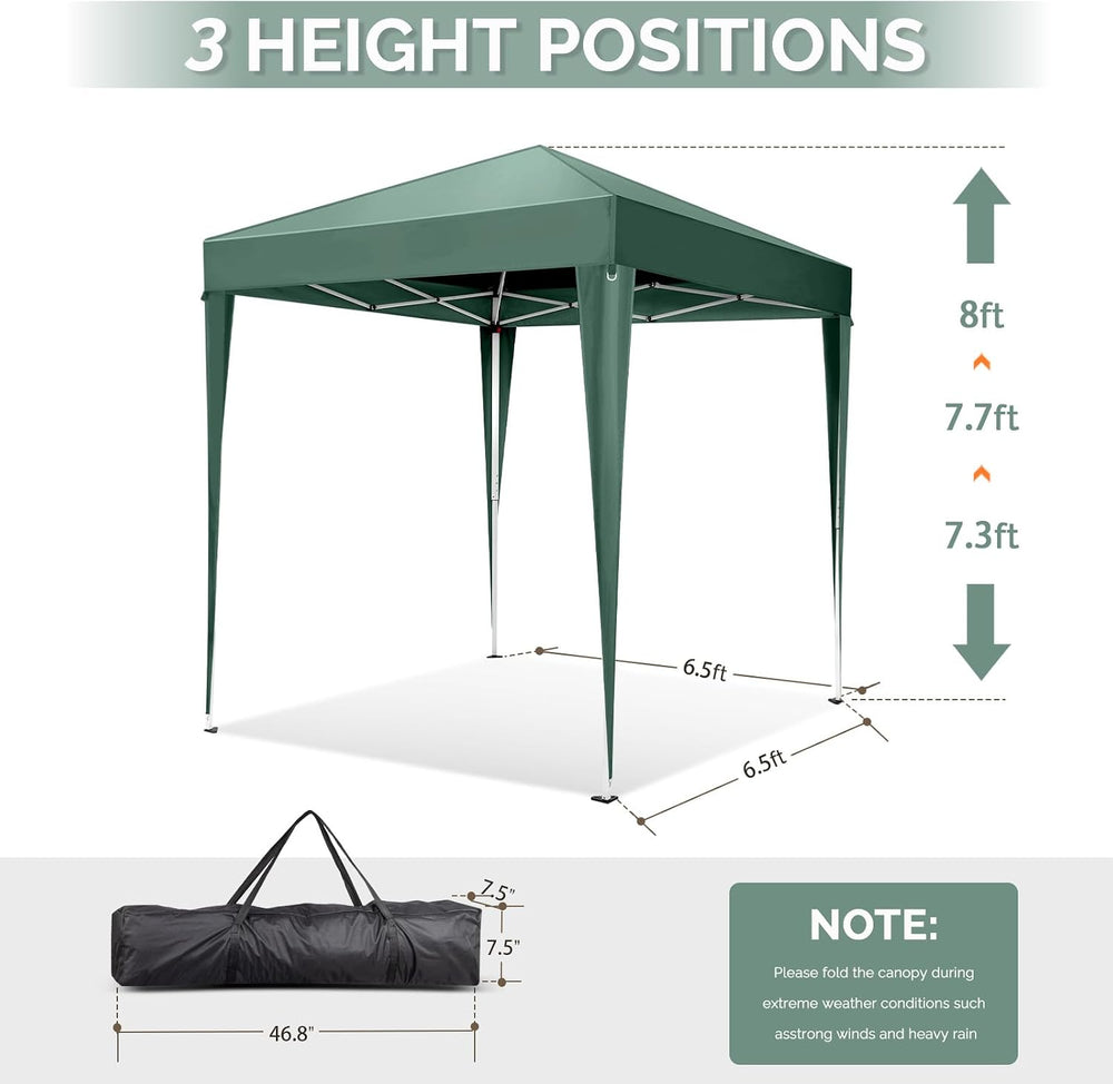 VINGLI 6.5x6.5 Pop Up Canopy Tent, Outdoor Tent Canopies Foldable Portable Ca...