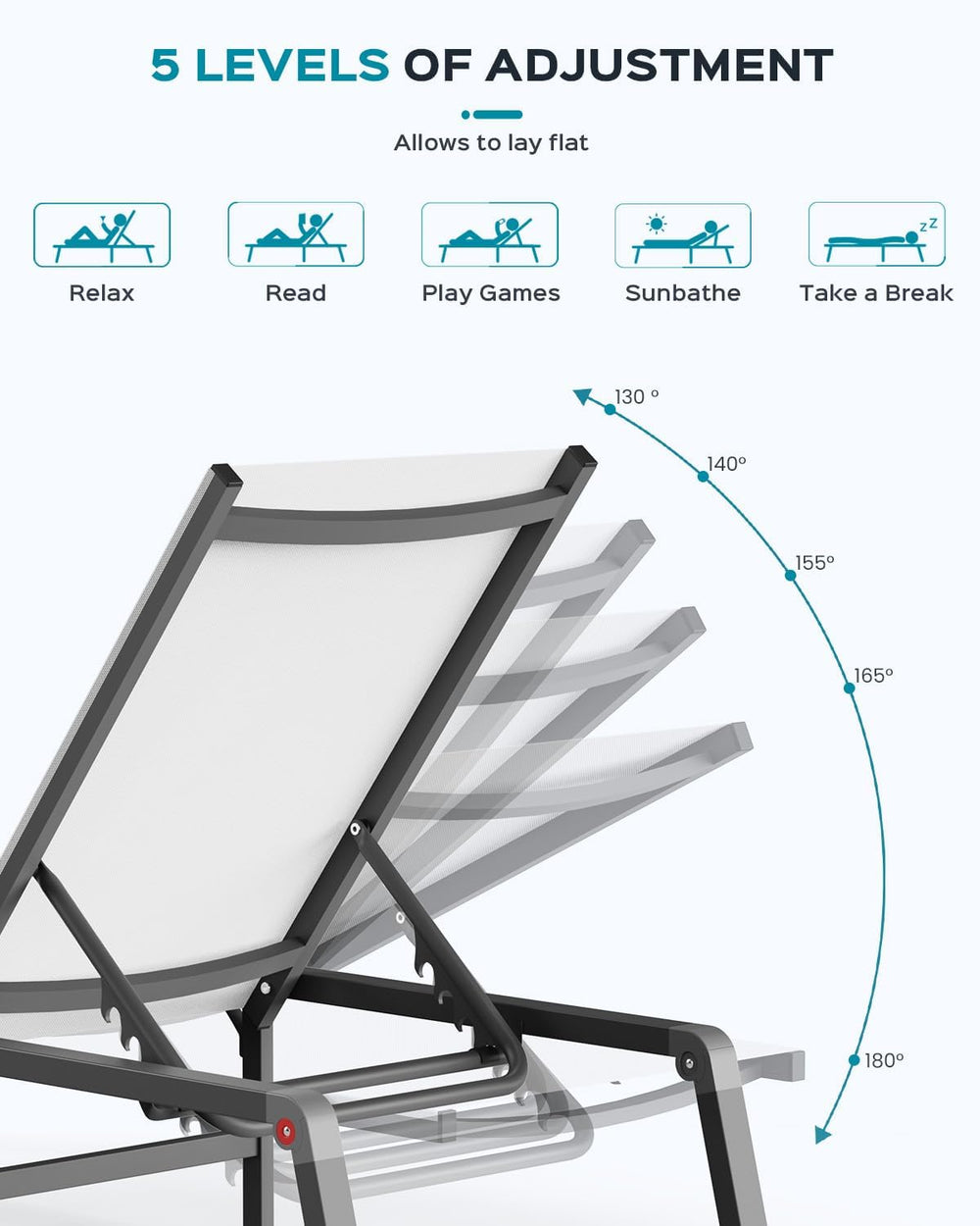 Ciokea Aluminum Chaise Lounge Ourdoor - Foldable & Assemble Free Outdoor ...