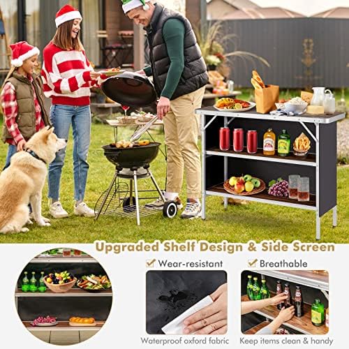 COSTWAY Folding Picnic Table, Portable Camping Table with Carry Bag