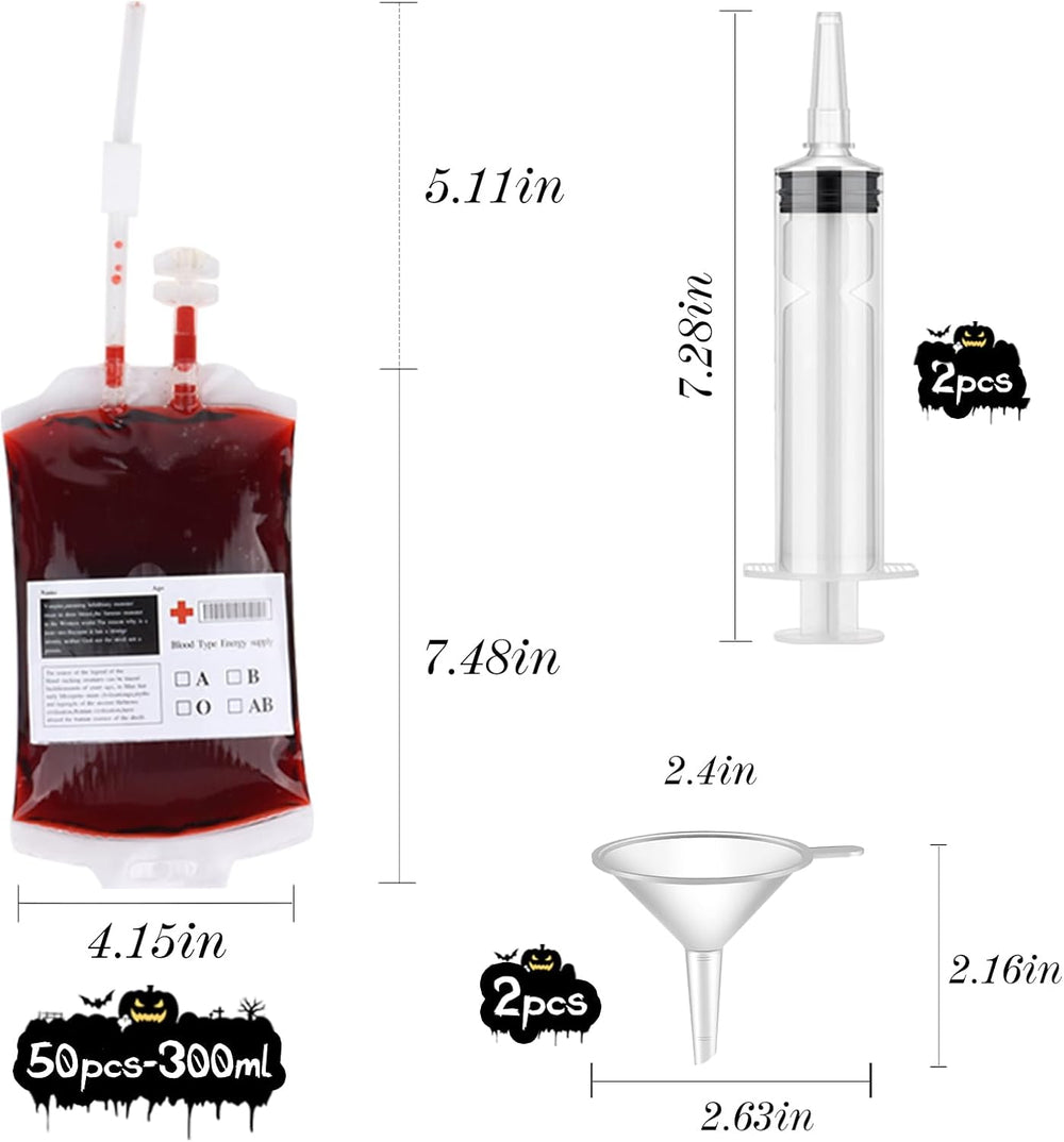 tchrules 54 Pcs Blood Bags for Drinks Halloween Party Decorations, Reusable B...