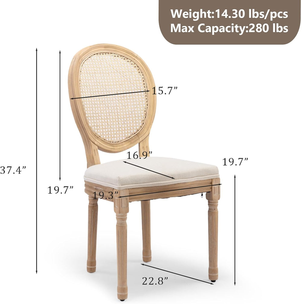 French Country Dining Chairs, Beige Rattan, Set of 6