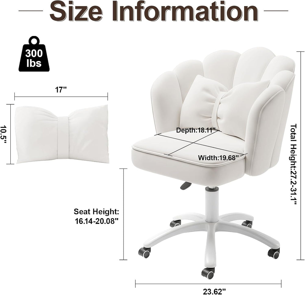 Vanity Chair with Wheels Velvet Petal Desk Chair Upholstered Tufted Home Offi...