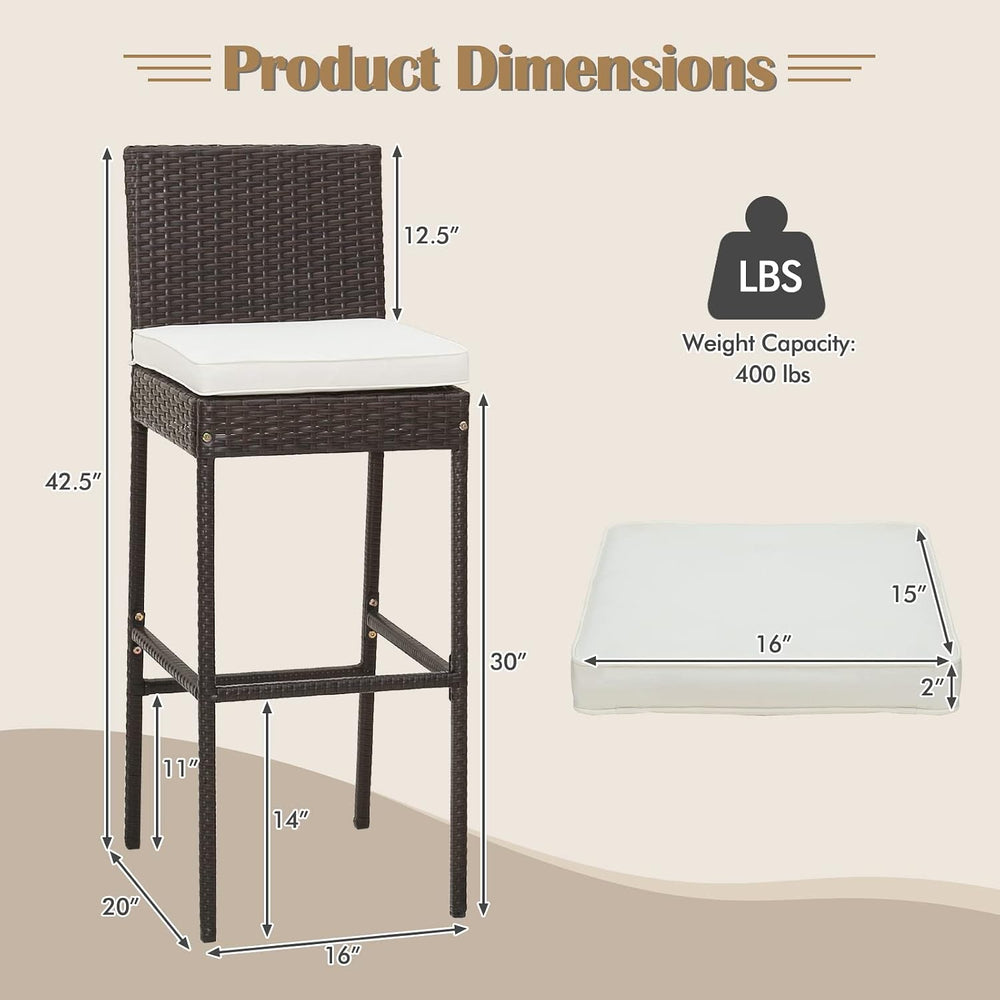 RELAX4LIFE Set of 2 Outdoor Wicker Rattan Patio Bar Stools Mix Brown
