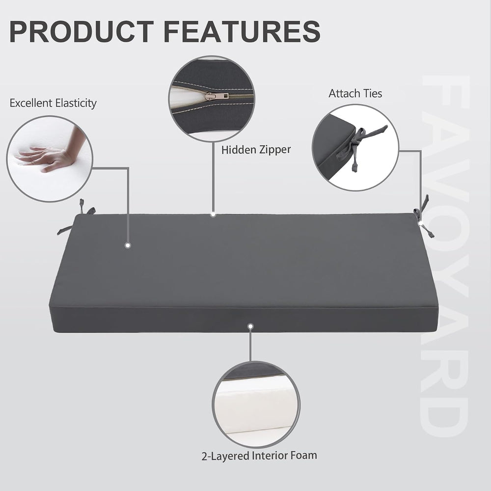 Favoyard Outdoor Bench Cushion, 42 x 18 Inch, Dark Gray