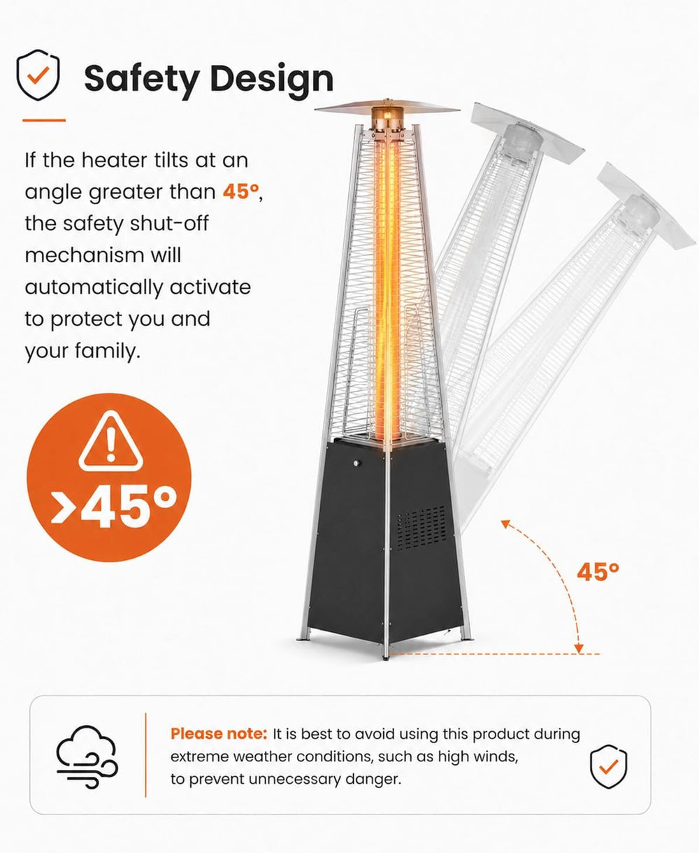 NAVINE 48,000 BTU Pyramid Patio Heater with Wheels, Cover, Dark Black