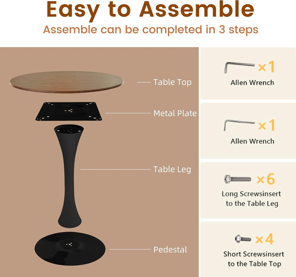 Round Dining Tulip Table for 2, Mid-Century Modern Table with Sturdy Metal Pe...