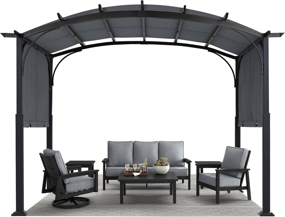 MASTERCANOPY 10x10 ft Heavy Duty Pergola with Sun Shade Canopy, Dark Grey
