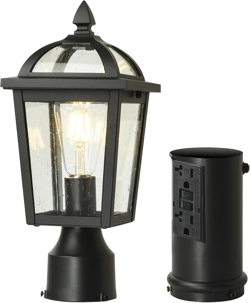 Outdoor Post Light with GFCI Outlet, Dusk to Dawn Lamp Post Light