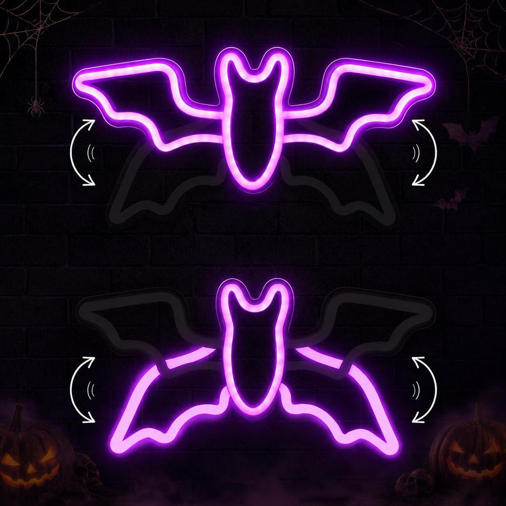 Halloween Neon Sign,Halloween Flying Bat Neon Light Sign with Adjustable Spee...