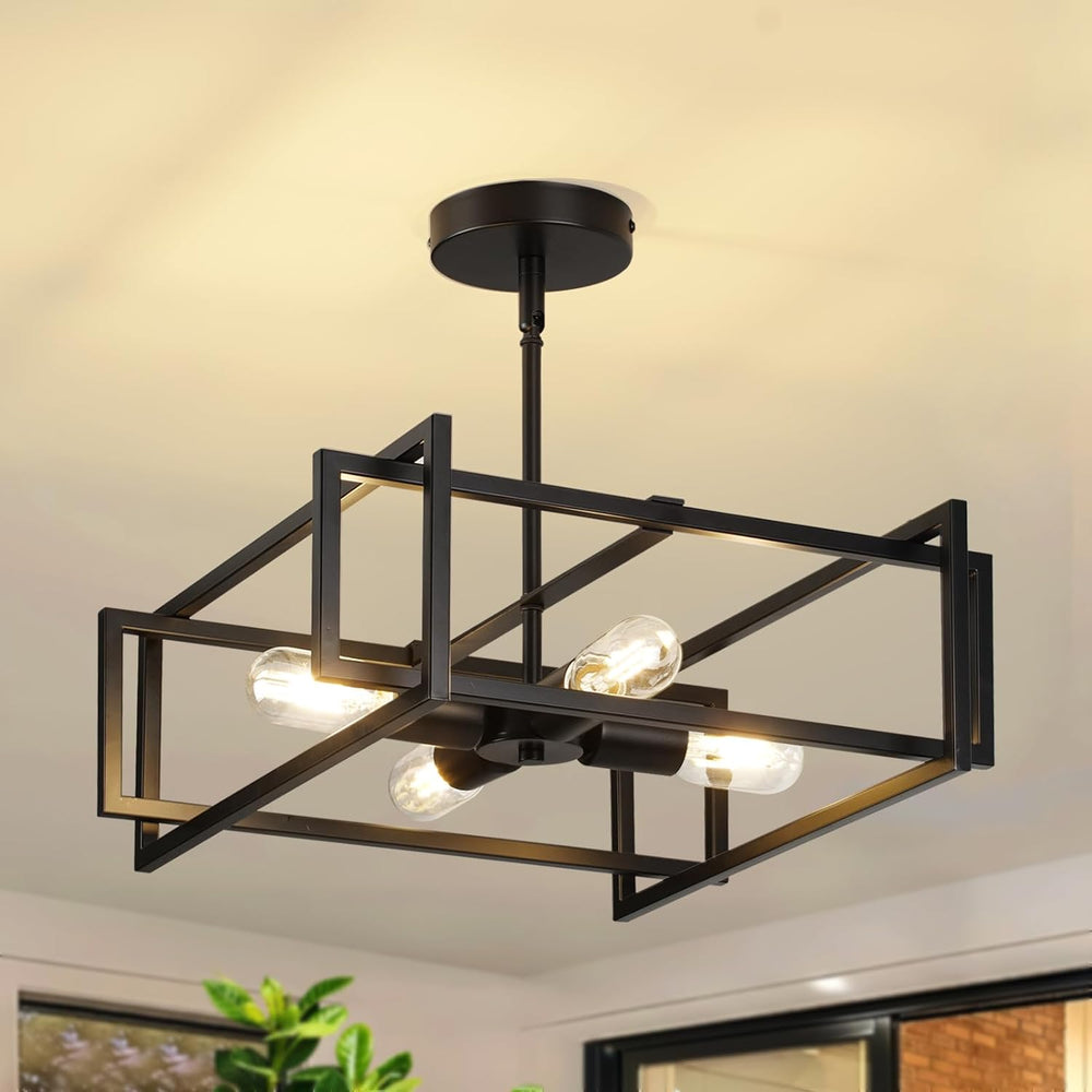 Modern Black Semi Flush Mount Ceiling Light Fixture 16.5", 4-Light Indus...