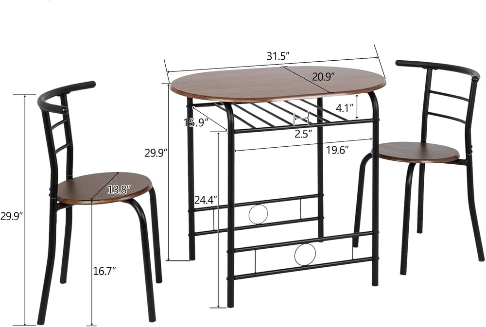 VINGLI 3 Piece Dining Set,Small Kitchen Table Set for 2,Breakfast Table Set f...