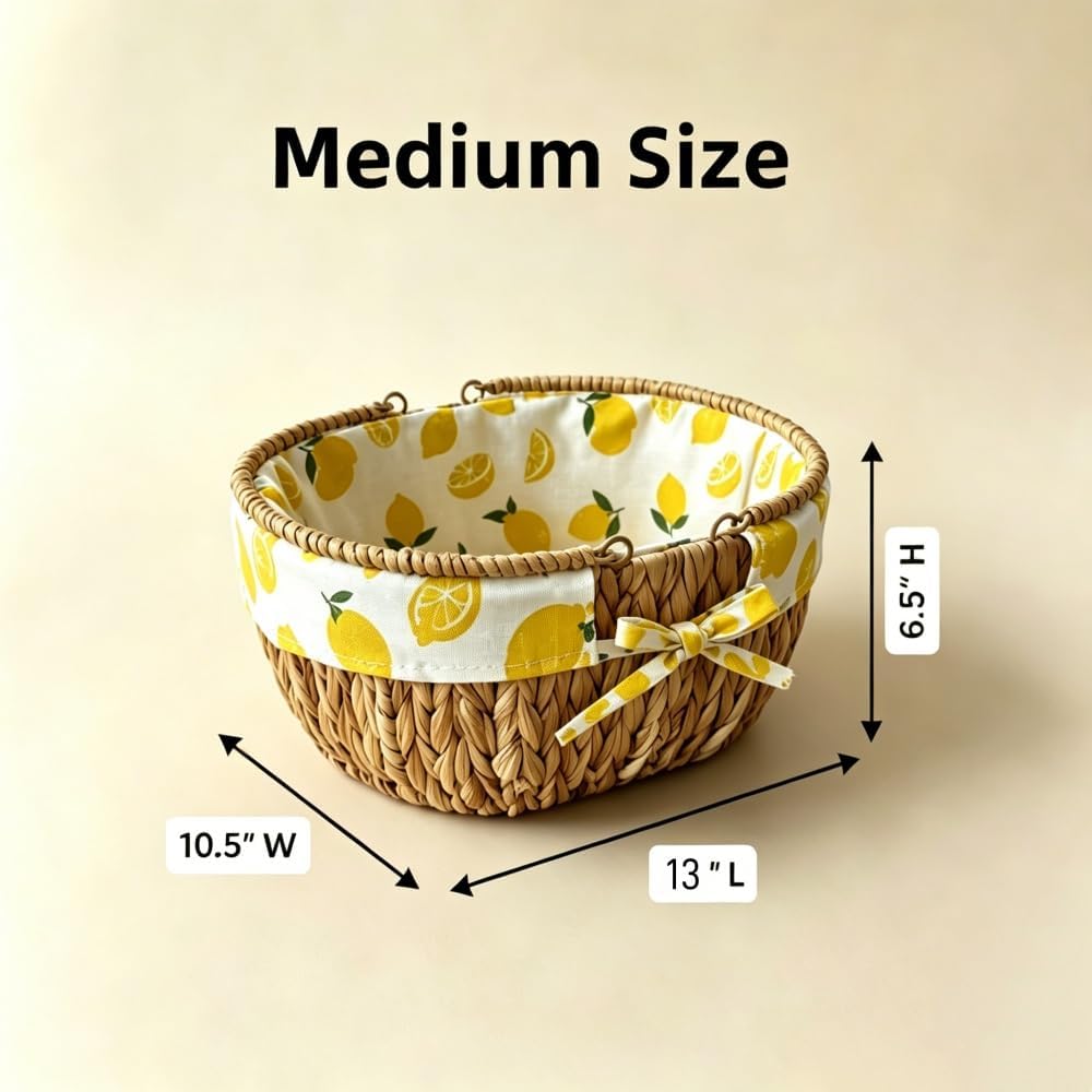 Medium Picnic Basket, Woven Water Hyacinth with Handles for Camping