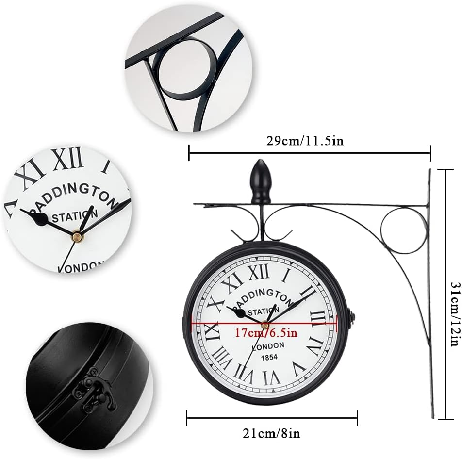 JHY DESIGN 12-Inch Double-Sided Wall Clock Waterproof Indoor Outdoor Clock Ha...