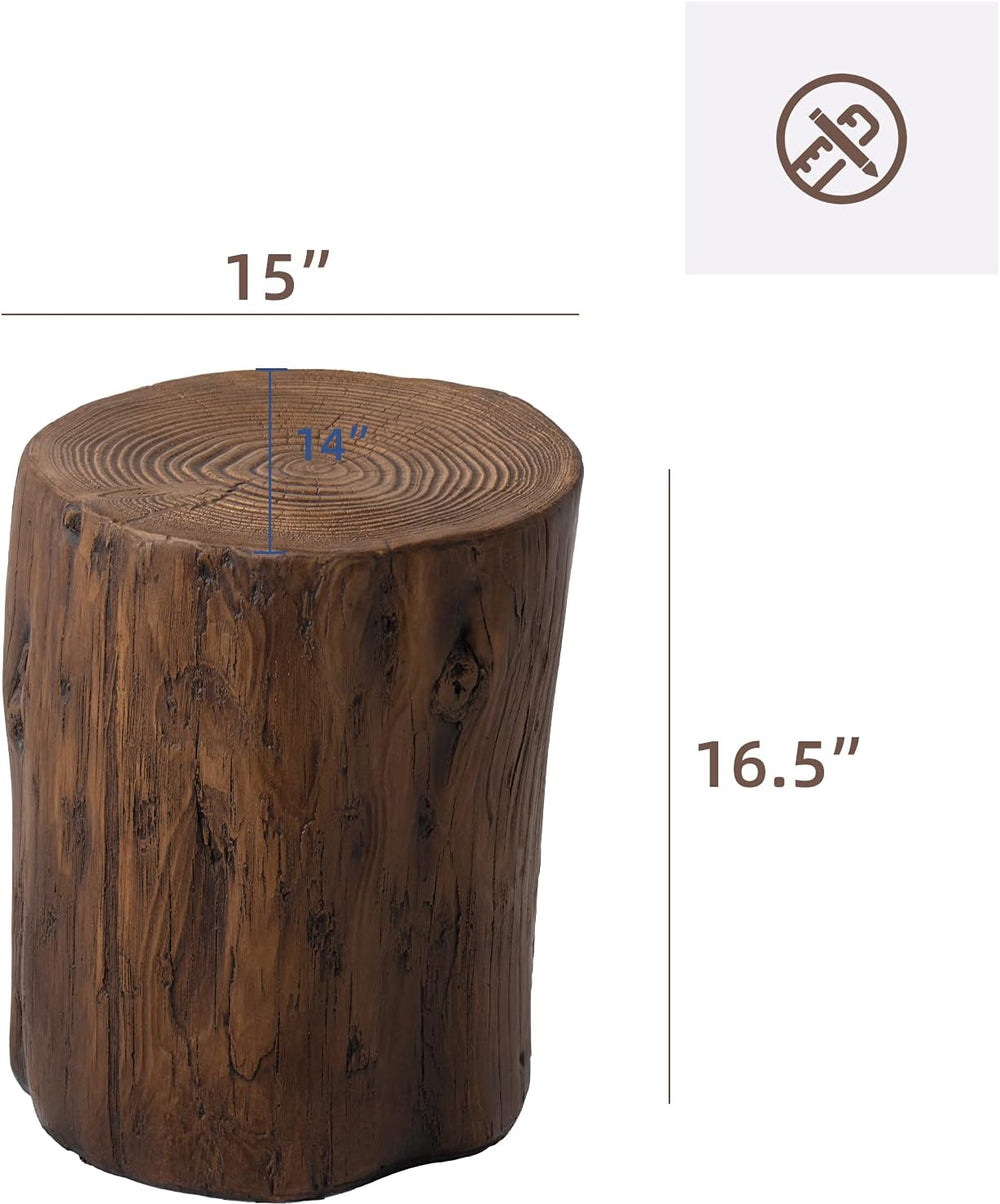 HOMPUS Concrete Outdoor Side Table, Tree Stump Modern Round Accent Table