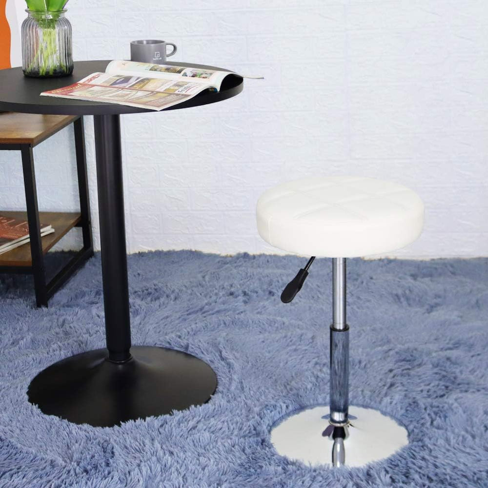 FURWOO Adjustable Swivel Barstool, White, PU Leather, 32cm Diameter, 220lbs M...