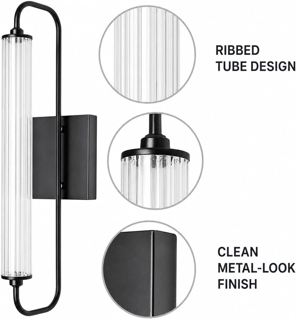 LIGHTLAND Black Wall Sconce, 20.7 Inch Modern Metal and Acrylic Wall Light Fi...