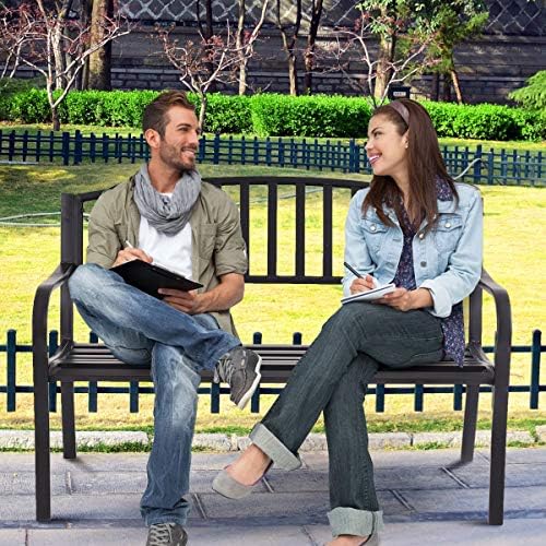Giantex Outdoor Bench, 50” Patio Garden Bench with Steel Frame, Slat Design, ...