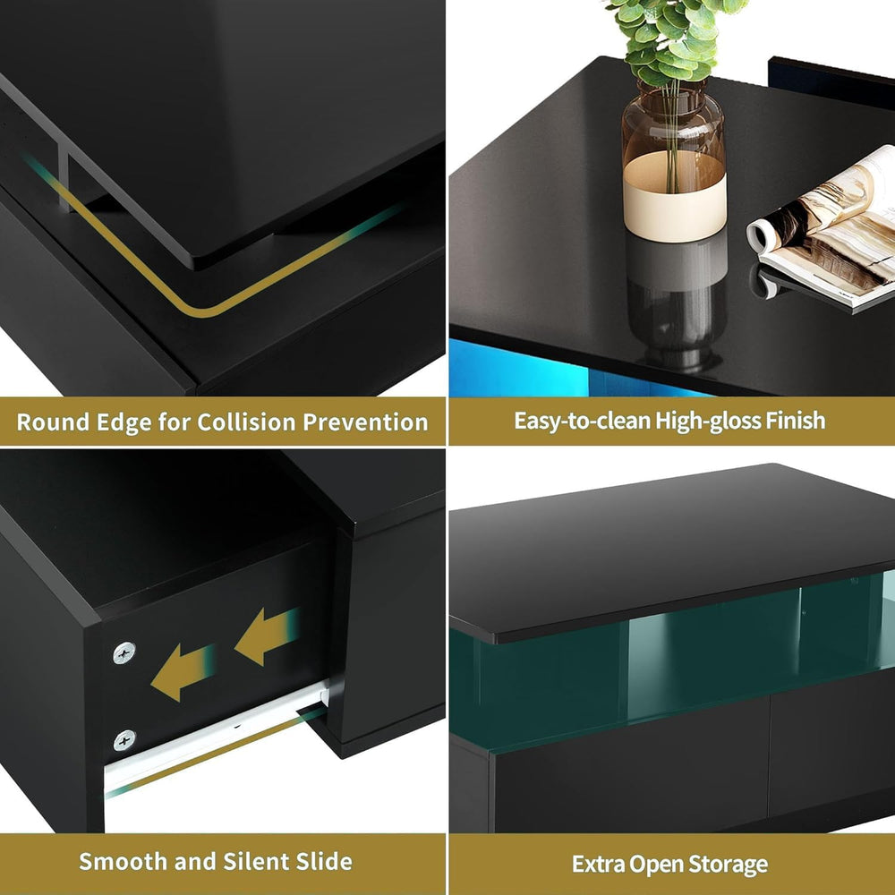 DWVO LED Coffee Table with Storage 4 Drawers, Modern High Glossy Coffee Table...