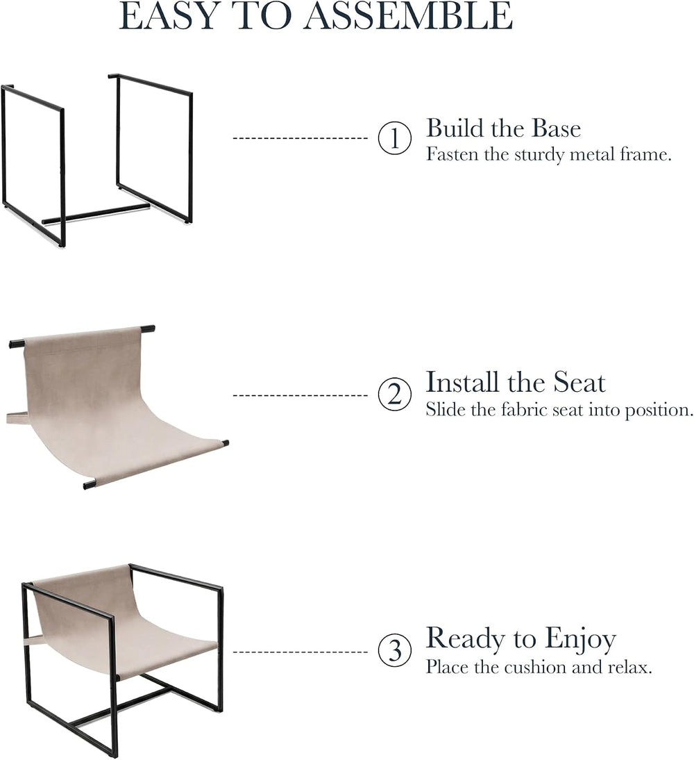 Modern Accent Chair, Upholstered Reading Sling Chair with Metal Frame and Sof...