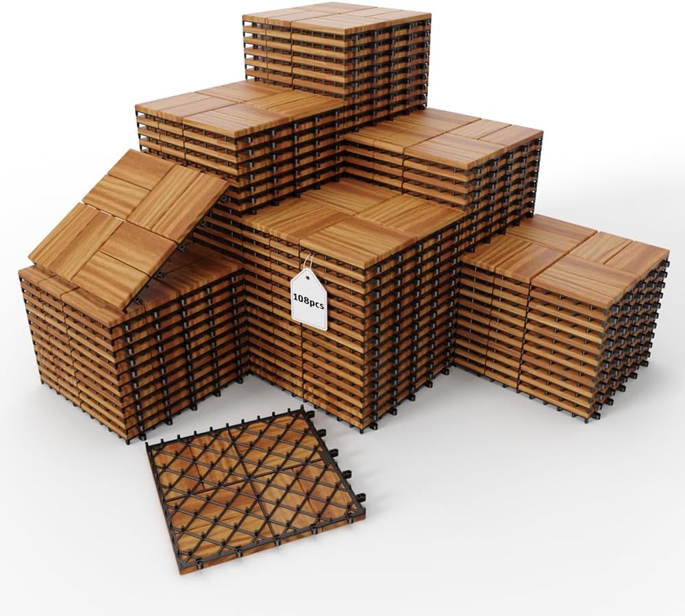 interlocking deck tiles, 12x12in acacia wood flooring for, main product view