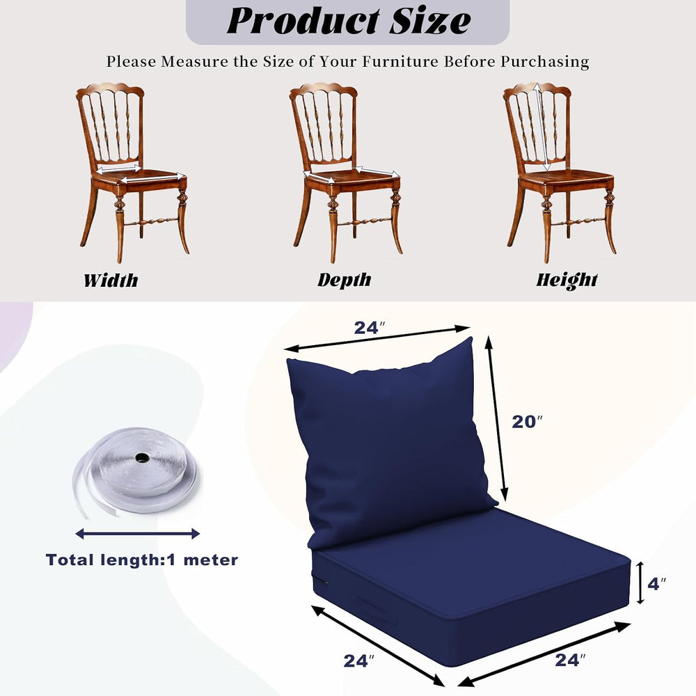Outdoor Cushions 24x24 Inch, Waterproof Fade Resistant, 2 Covers, Blue