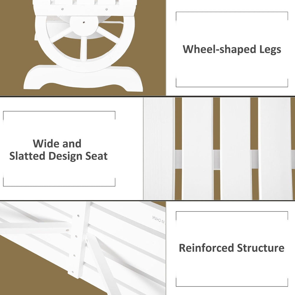 Outsunny 2-Person Wooden Garden Bench Outdoor Wagon Wheel 550 LBS White